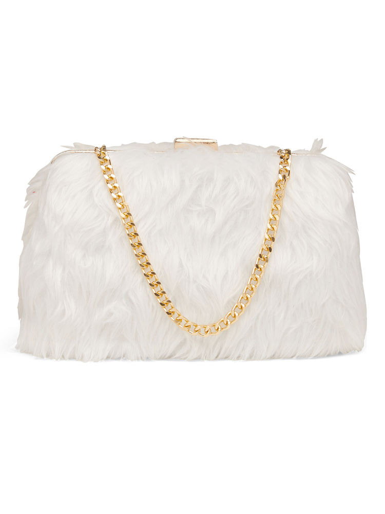 Vdesi White Fur Clutch