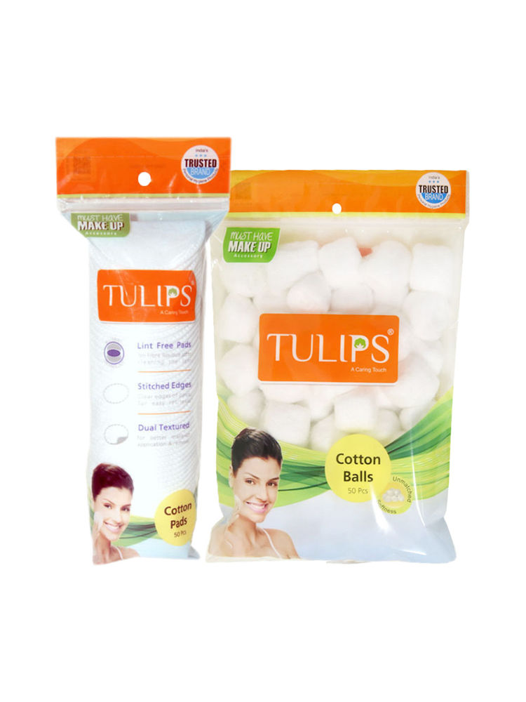 Tulips Cotton Pads & White Cotton Balls Combo
