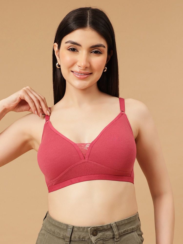 Clovia Cotton Rich Solid Non-Padded Demi Cup Wire Free Plunge Bra - Light Pink-picture-12