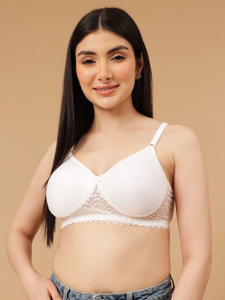 Clovia Cotton Rich Solid Non-Padded Full Cup Wire Free T-shirt Bra - White-picture-10