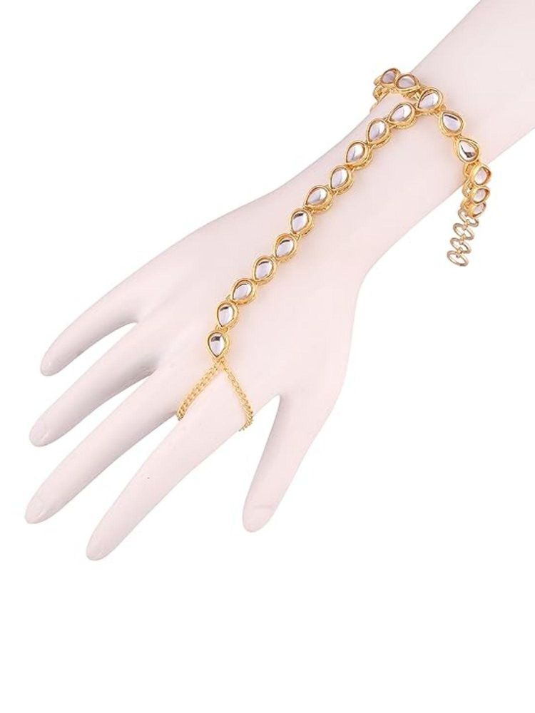 I Jewels White Gold Plated Kundan Studded H&crafted Ring Bracelet-image-46