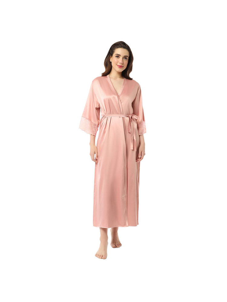 Amante Solid Full Sleeves Full Length Eternal Bliss Satin Robe-image-4