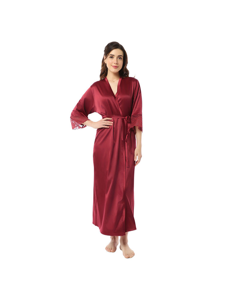 Amante Solid Full Sleeves Full Length Eternal Bliss Satin Robe-picture-21