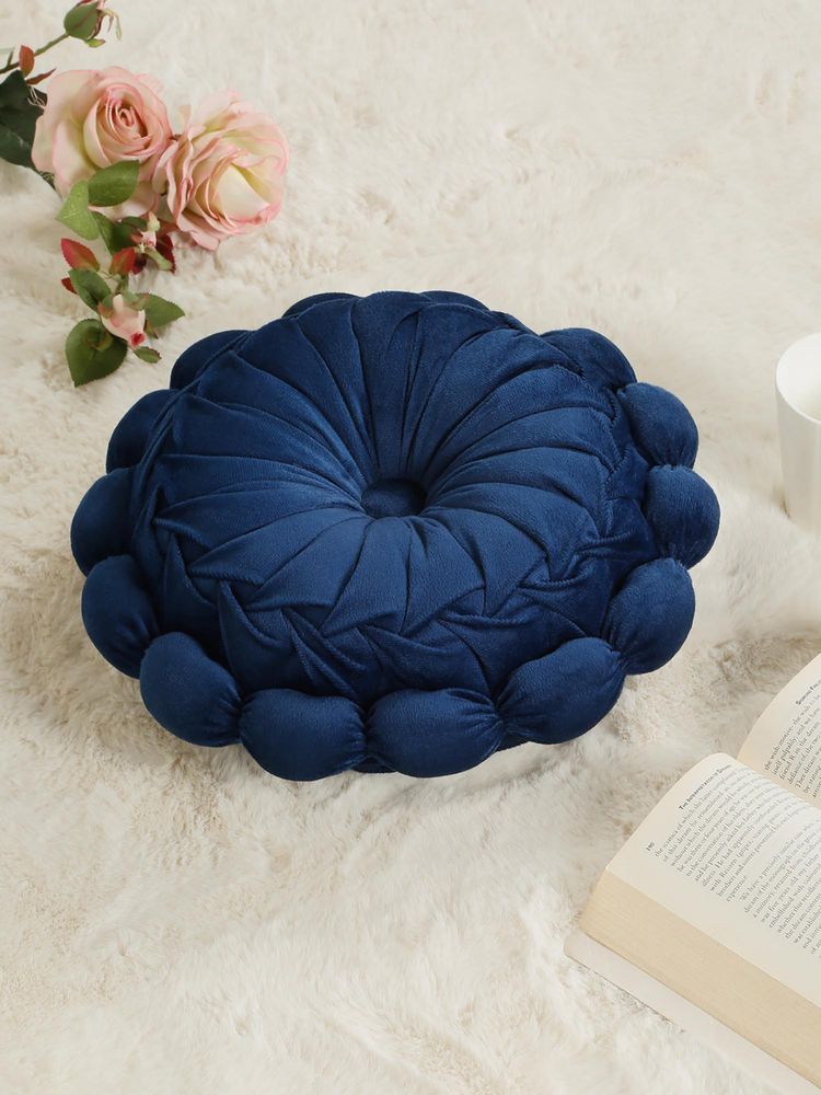 HOSTA HOMES Soft Velvet Floral Design Reversible Cushion Cover Blue (16X16 Inches)-picture-34