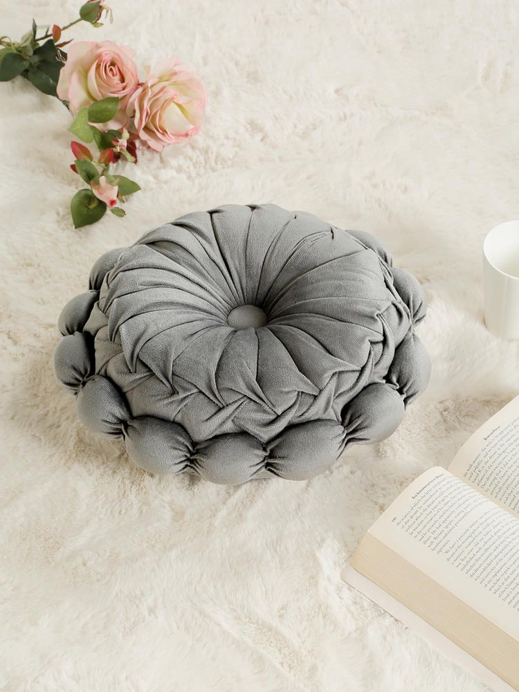 HOSTA HOMES Soft Velvet Floral Design Reversible Cushion Cover Grey (16X16 Inches)-picture-33