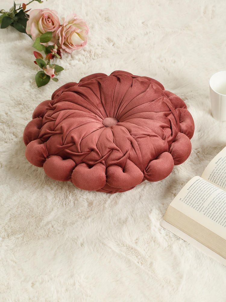HOSTA HOMES Soft Velvet Floral Design Reversible Cushion Cover Peach (16X16 Inches)-image-24