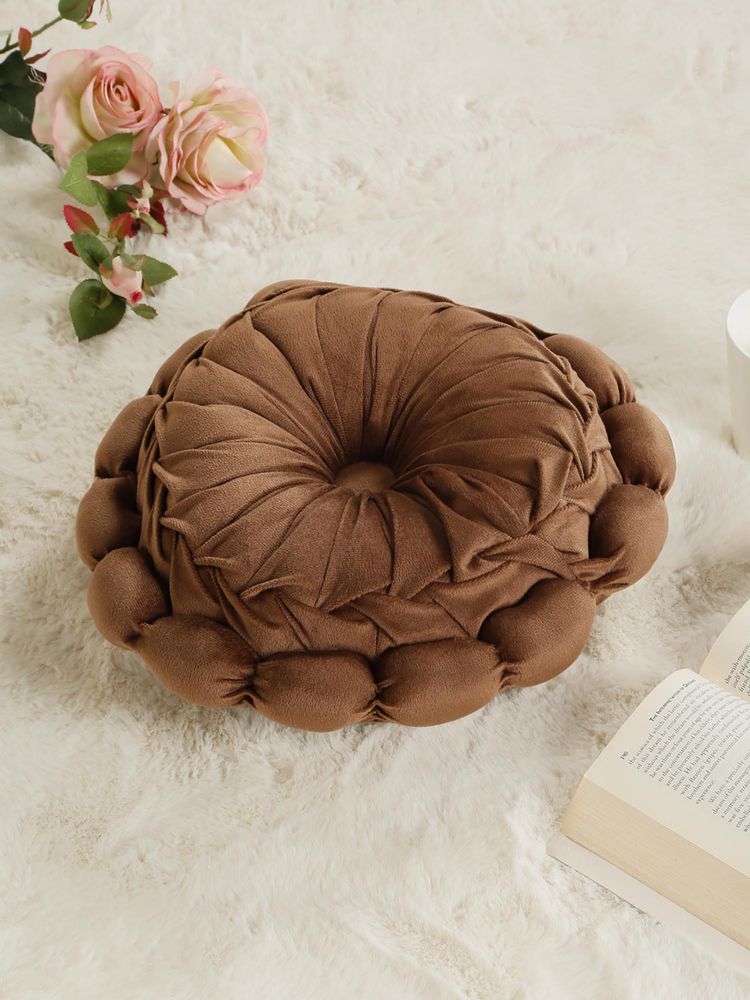 HOSTA HOMES Soft Velvet Floral Design Reversible Cushion Cover Brown (16X16 Inches)-picture-8