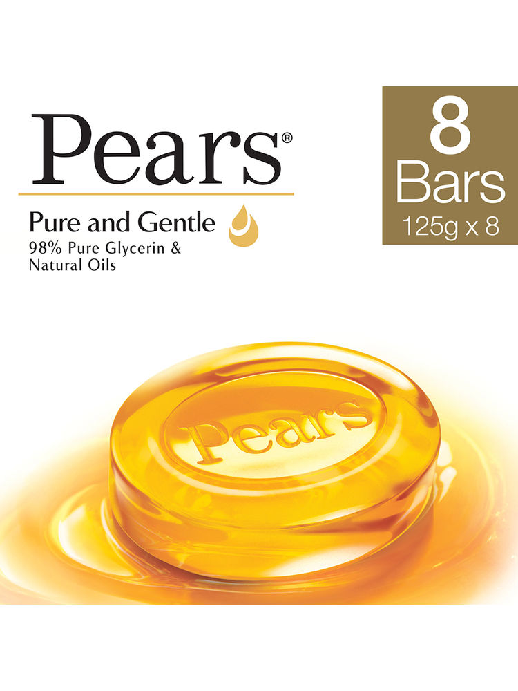 Pears Pure & Gentle Soap Bar Paraben-Free Body Soaps for Soft Skin - Pack of 8