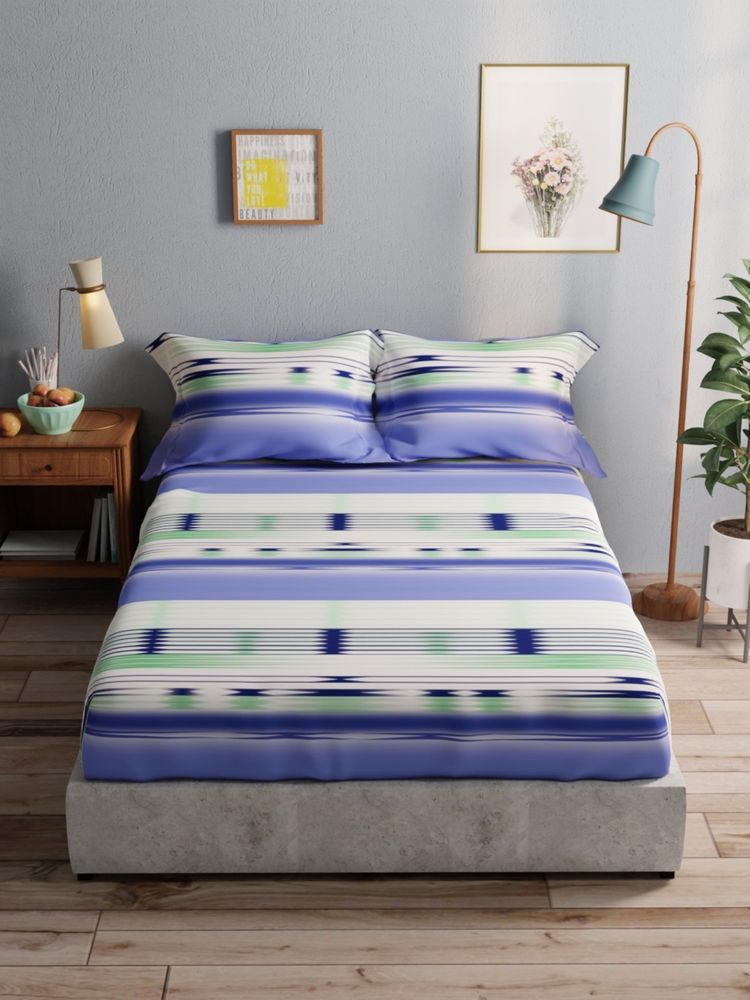 BIANCA 100% Pure Cotton Double Bedsheet With 2 Pillow Covers -3pc-set Abstract-Blue-picture-21