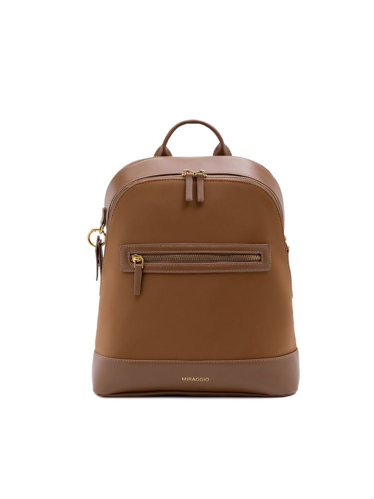 MIRAGGIO Women Brown Solid Sloane Backpack (L)-picture-20