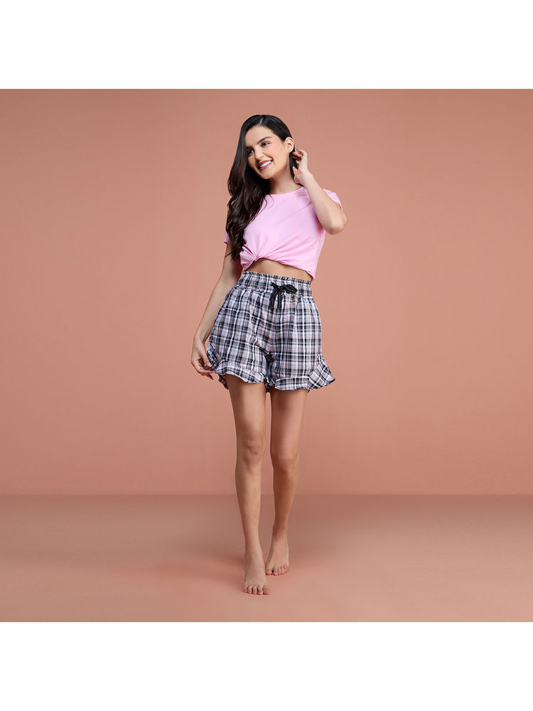Nykd by Nykaa Cotton Plaid Shorts - Nys131 - Black Plaid-picture-27