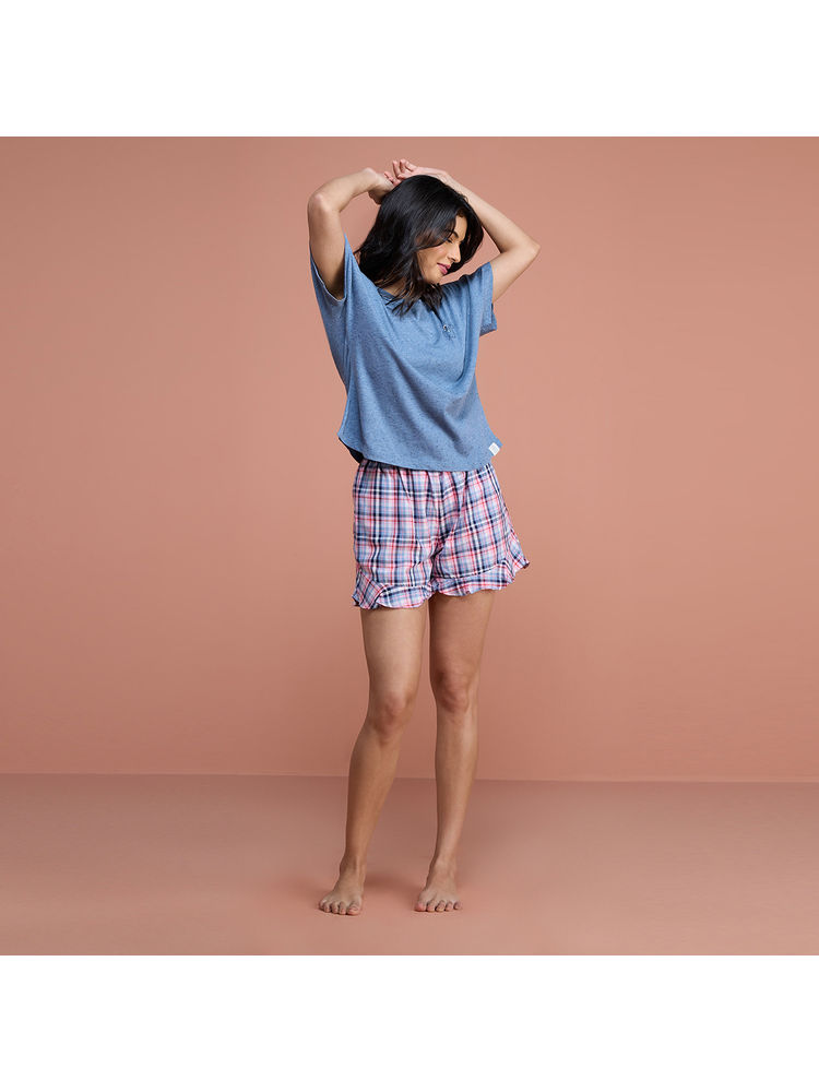 Nykd by Nykaa Cotton Plaid Shorts - Nys131 - Lavender Plaid-picture-20