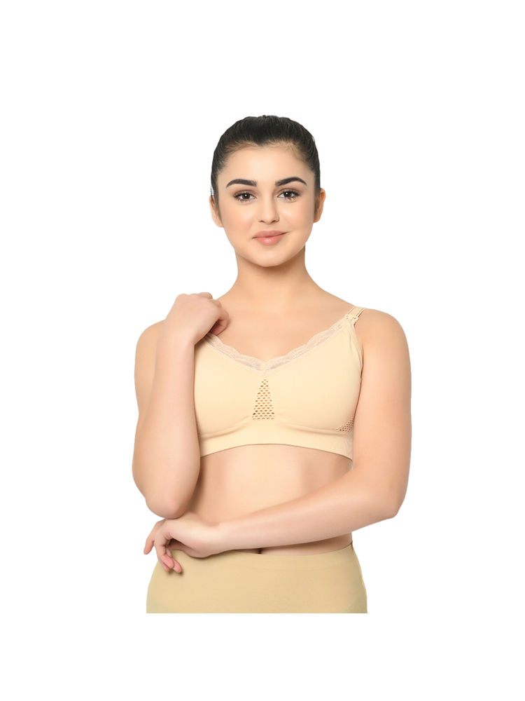 Mamma Presto Wirefree Lightly Padded Maternity Feeding Bra - Beige-image-13