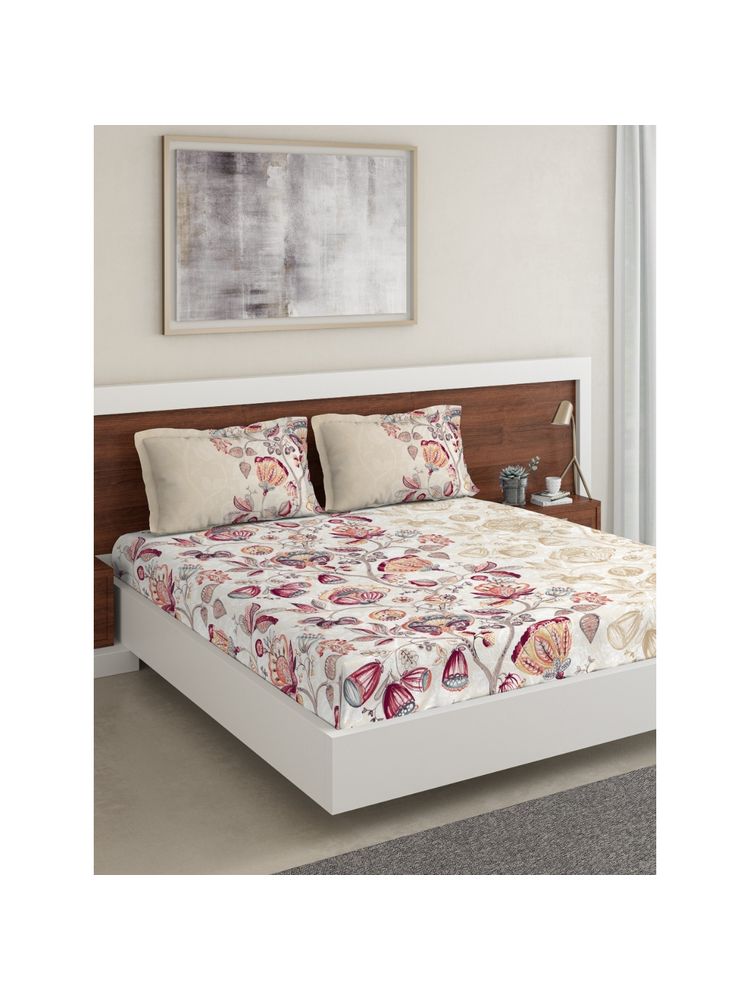 DDecor Live Beautiful, Cotton 1 Double Bedsheet With 2 Pillow Covers, 144 Tc, Red