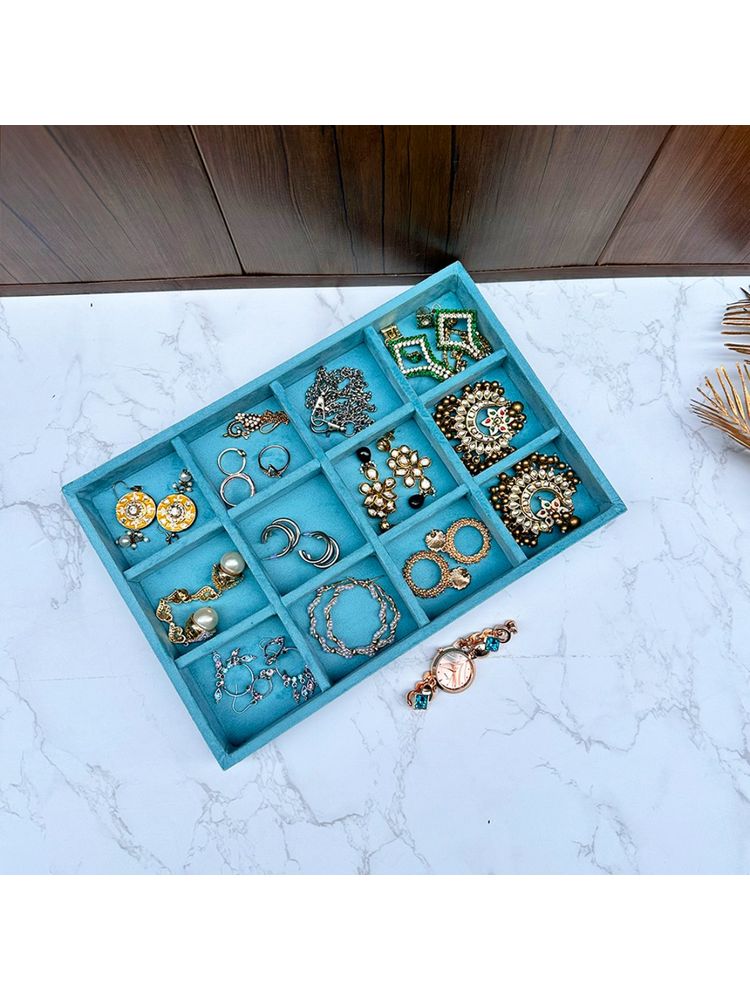 La Trove Premium Seagreen Velvet 12-Grids Jewellery Storage Organizer Display Tray-picture-24