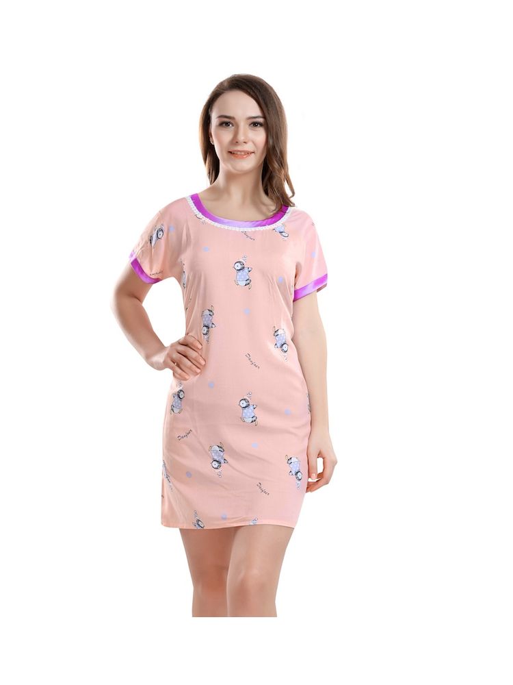PIU Penguin Print Short Nighty - Pink-image-7