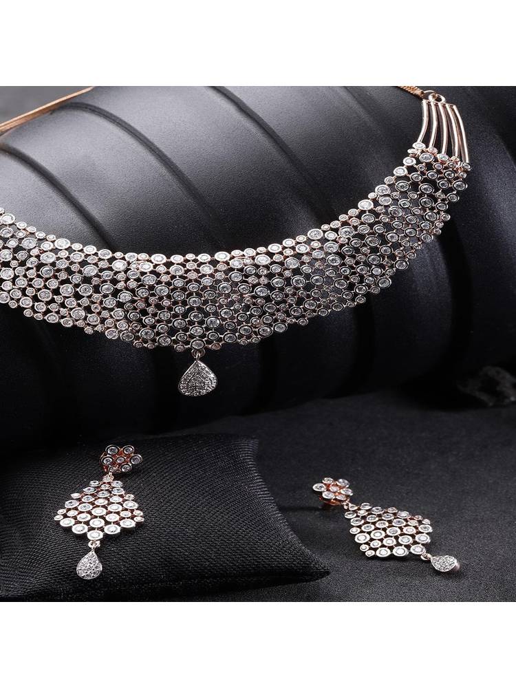 Priyaasi Rose Gold-Plated American Diamond Studded Jewellery Set-picture-5