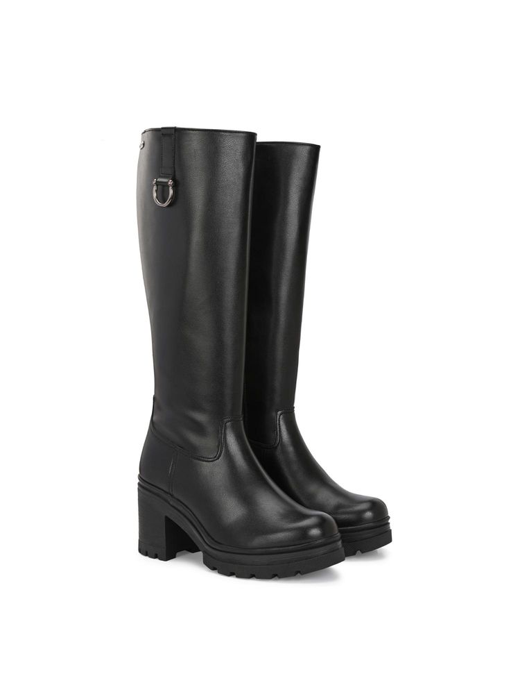 Delize Women Black High Heel Knee Casual Boots-picture-18