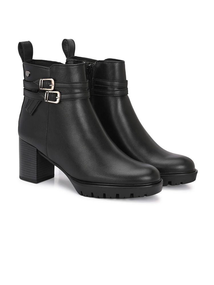Delize Black Women Vegan Leather High Heel Casual Boots-image-48
