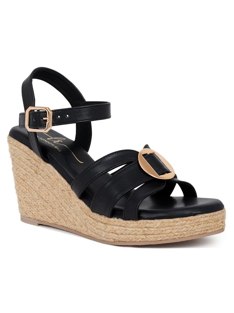 London Rag Women Black Comfortable Pin Buckle Espadrille Heels-image-30