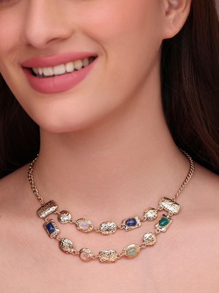ToniQ Double-Layered Golden Statement Necklace-image-30