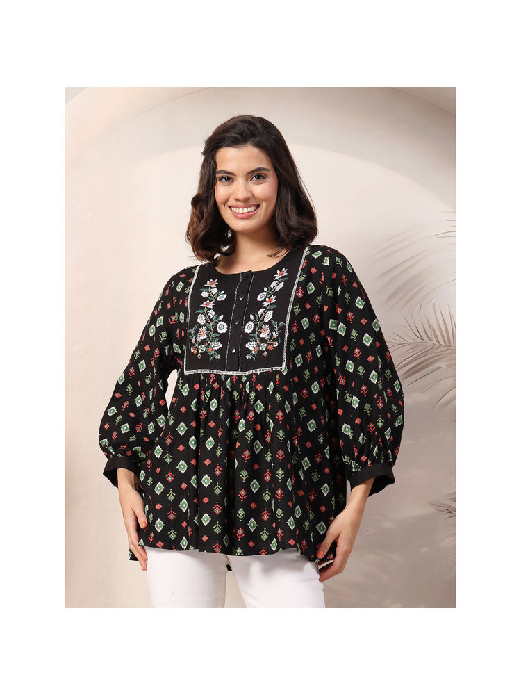 Zelena Women Black Rayon Printed Maternity Zipless Feeding Top-picture-16