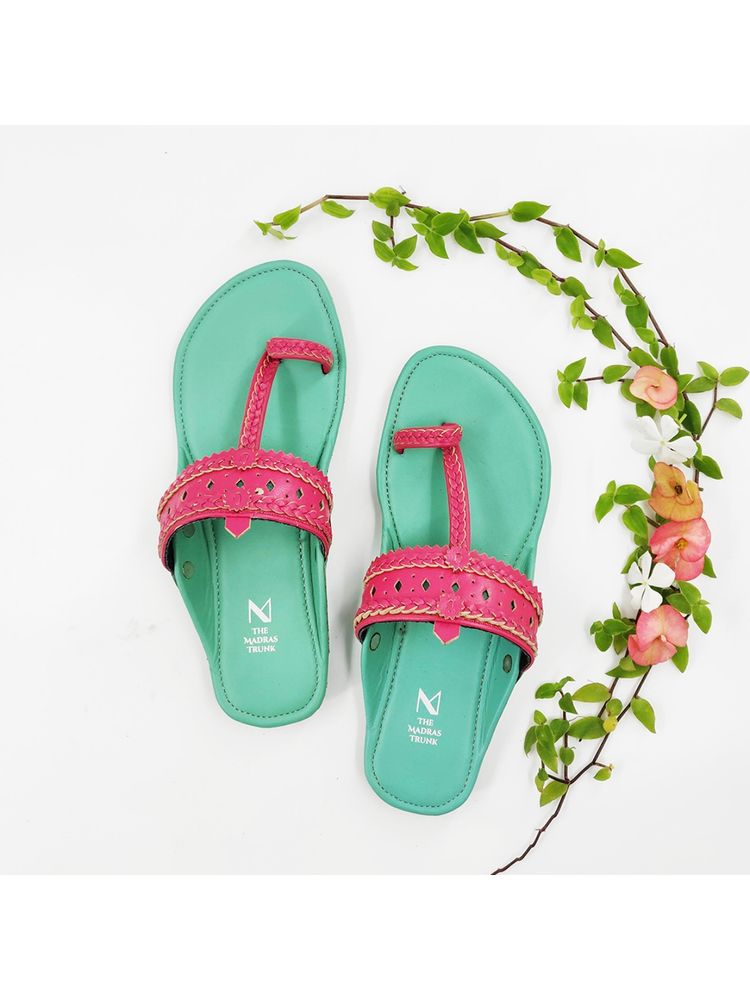 The Madras Trunk Mint Pink Kolhapuris