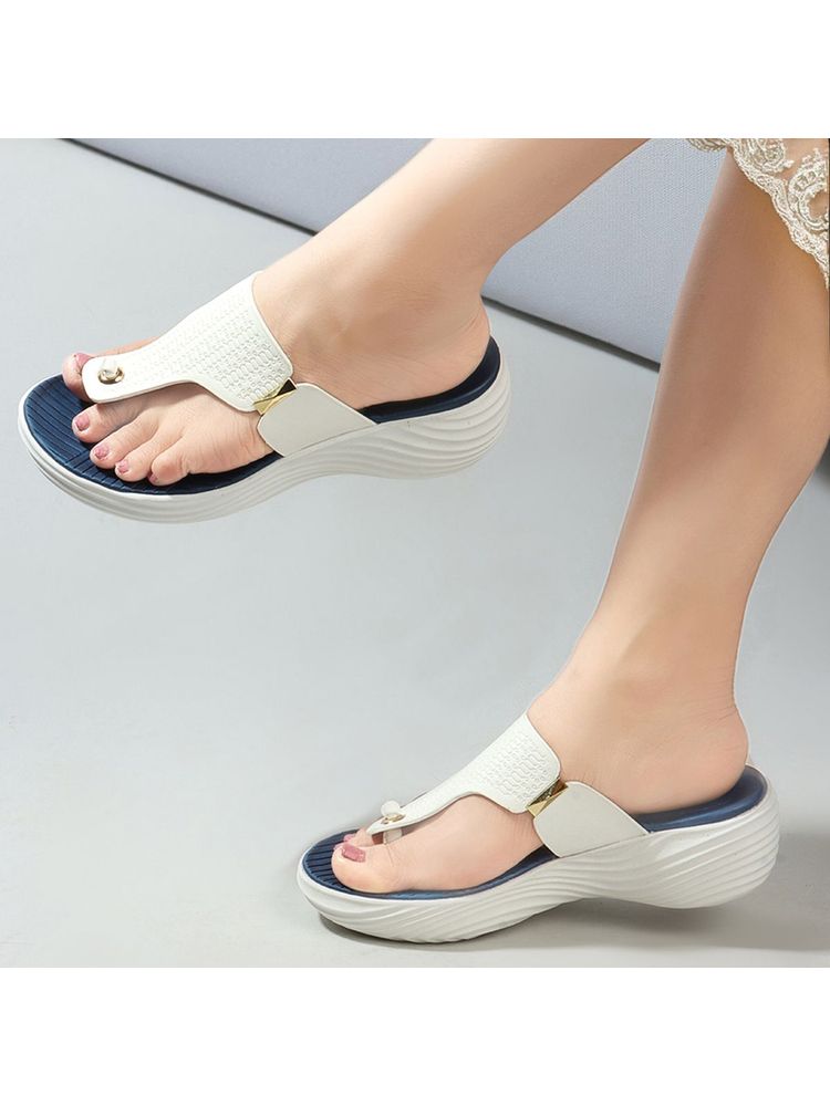 ELLE White Slip On Round Toe Women Sandals