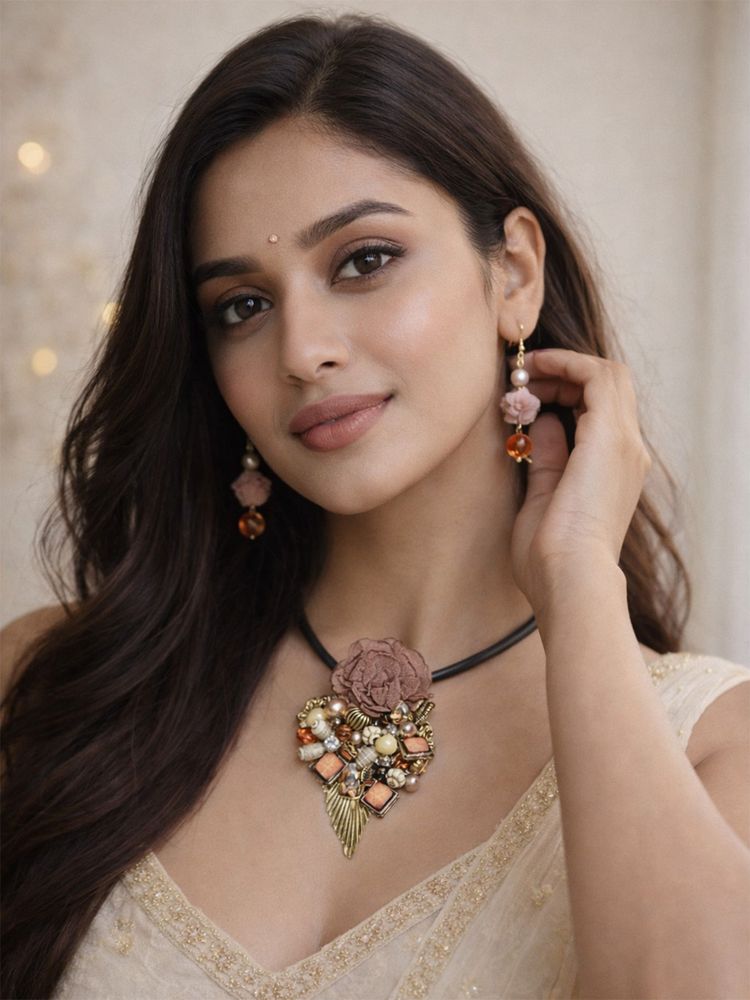 Odette Multi-Color Silicon Pearl And Stone Jewellery Set For Women-image-26