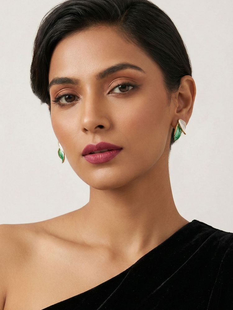 Niscka Multi-Color Leafy Stud Earrings-image-44