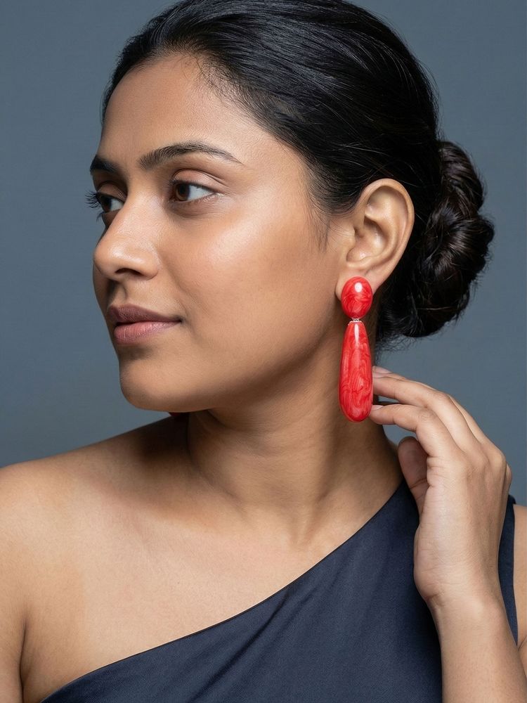 Niscka Elegant Bright Red Long Drop Dangle Earrings-image-26