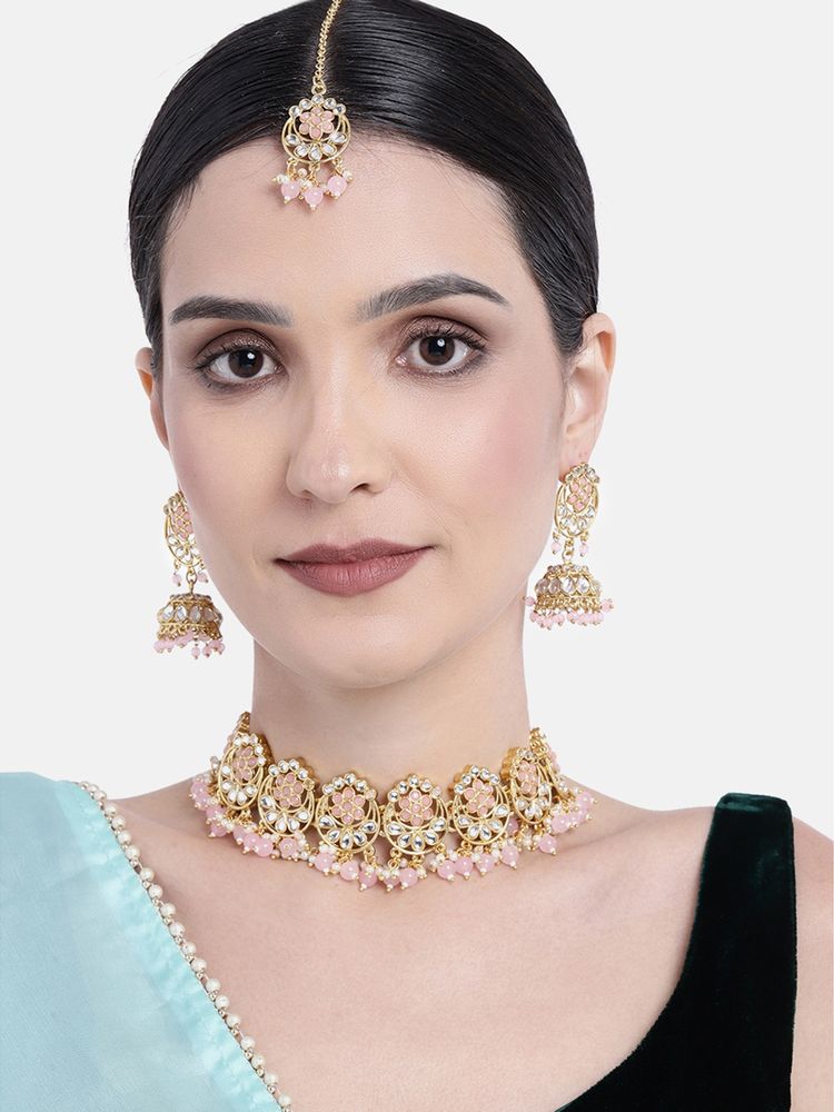 Peora Gold Plated Pink Kundan Jewellery Set-picture-12