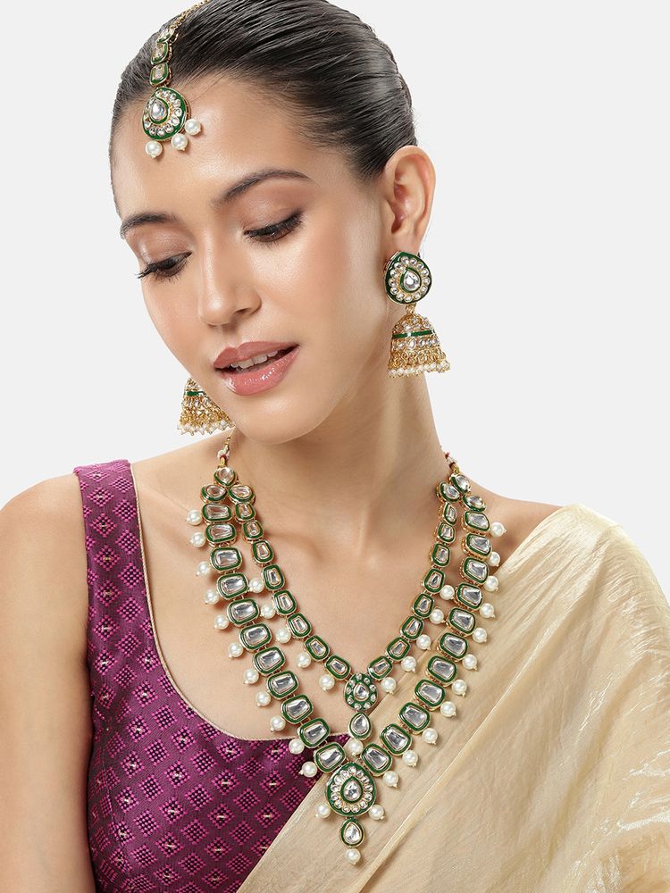 Peora Silver Plated Crystal Studded Jewellery Set-image-25