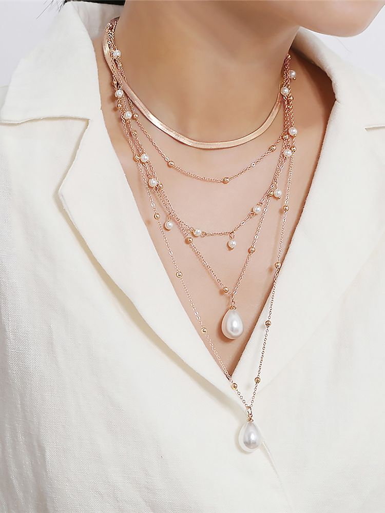 Peora Rose Gold Plated Pendant Layered Necklace-picture-15