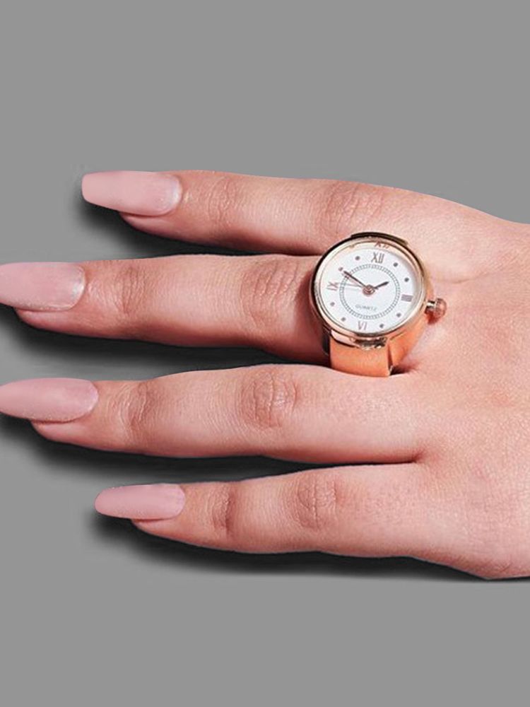 Peora Rose Gold Analog Watch Style Stretchable Ring For Women-image-8