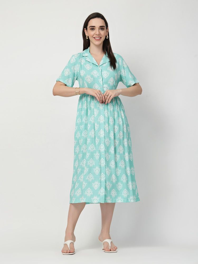 Zelena Rayon Maternity Dress - Sea Green Print-image-42