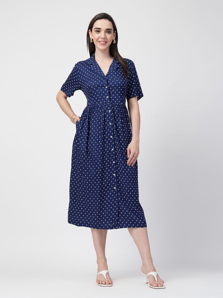 Zelena Rayon Maternity Dress - White Blue-image-41