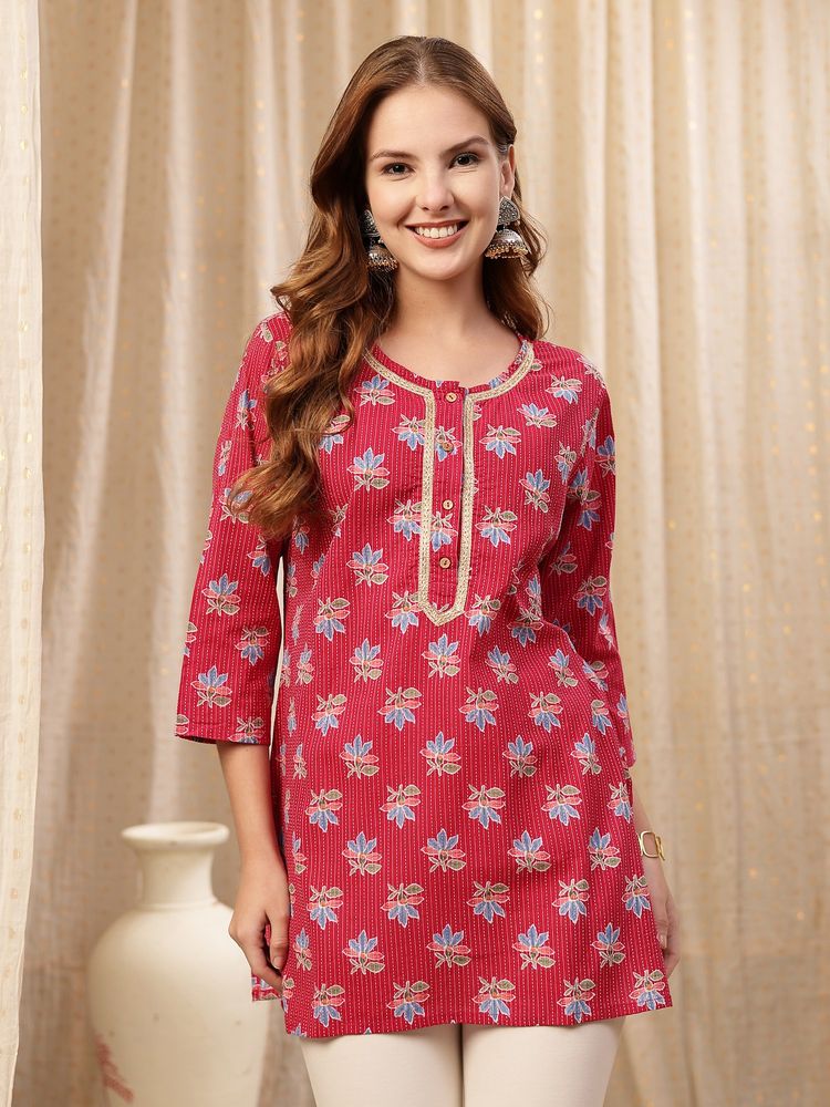 Zelena Cotton Zipless Short Kurti - Embroidered Neck, Maternity Nursing - Red Booty-image-43