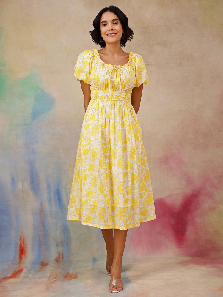 Zelena Cotton Maternity And Nursing Dress - Yellow-picture-24