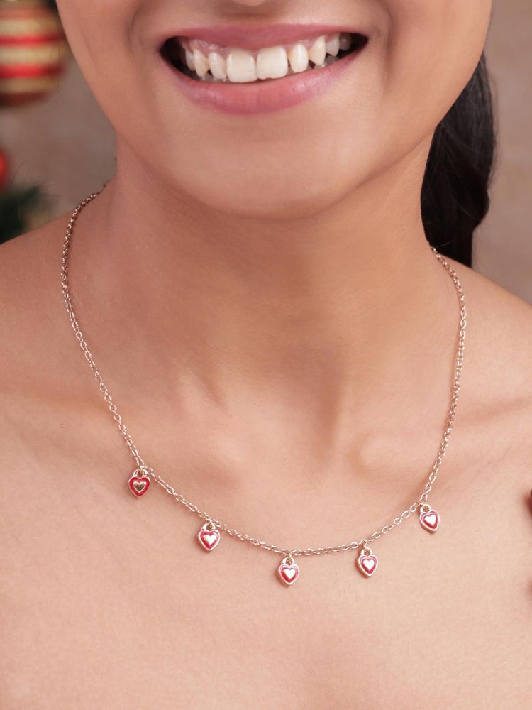 ToniQ Women Gold Plated Red Enamel Minimal Heart Charm Necklace-image-24
