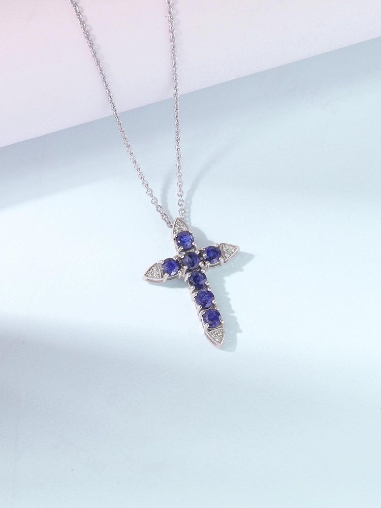 Ornate Jewels Women 925 Silver Natural Blue Fissure Filled Sapphire Cross Necklace-image-19