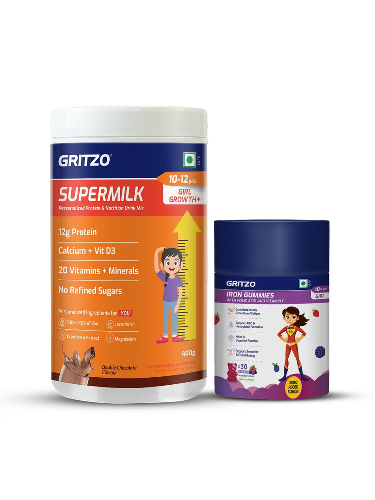 Gritzo Supermilk Growth+ (10-12Y Girl) (Double Chocolate) & Iron Gummies (Mixed Berry)-picture-11