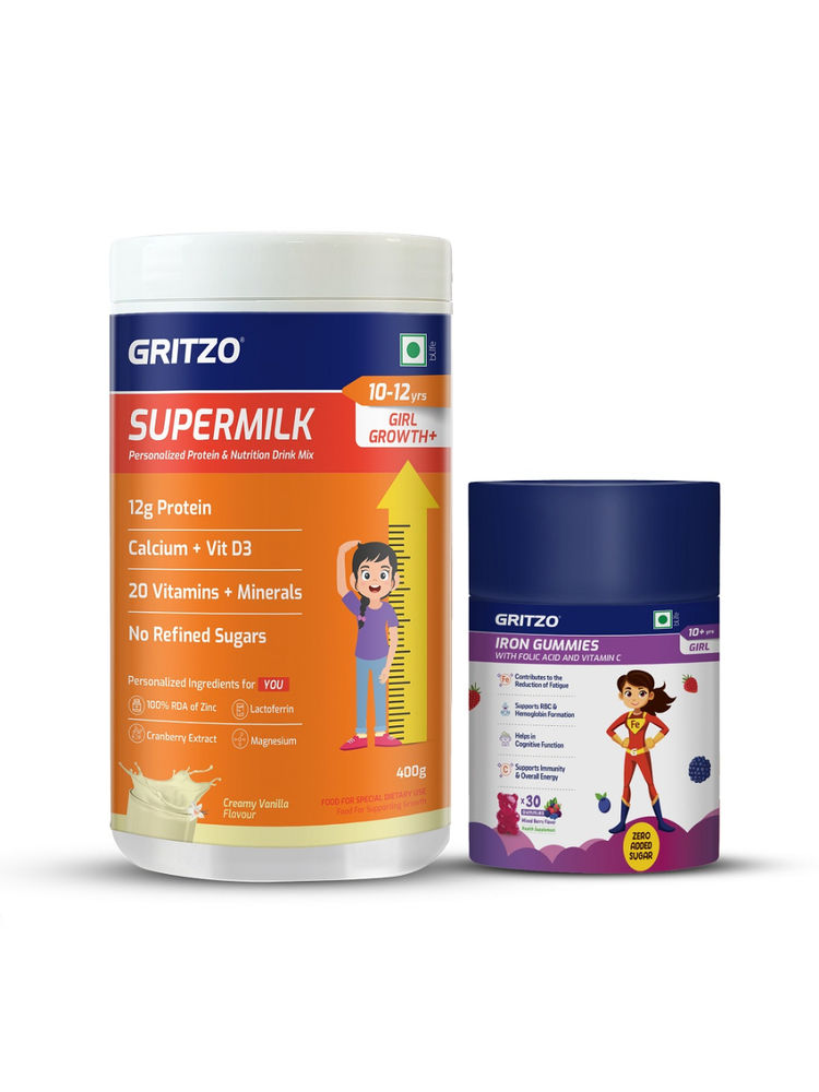 Gritzo Supermilk Growth+(10-12Y Girl) (Creamy Vanilla) & Iron Gummies (Mixed Berry)-picture-9