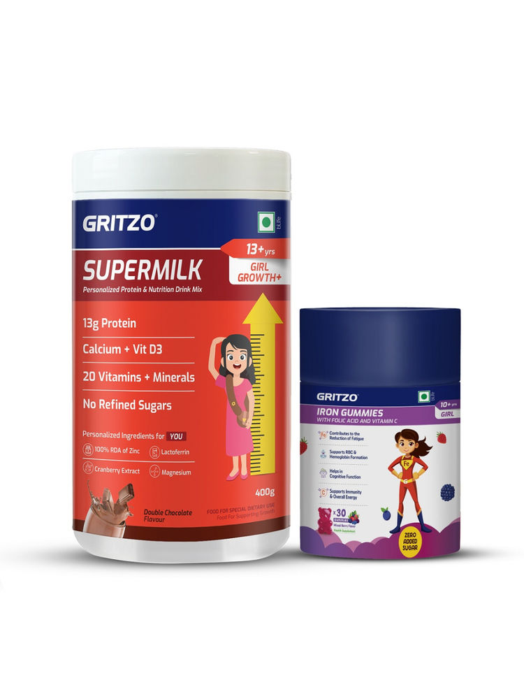 Gritzo Supermilk Growth+(13+Y Girls) (Double Chocolate) & Iron Gummies (Mixed Berry)-picture-17