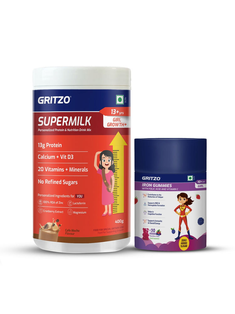 Gritzo Supermilk Growth+(13+Y Girls) (Cafe Mocha) With Iron Gummies (Mixed Berry)-picture-12