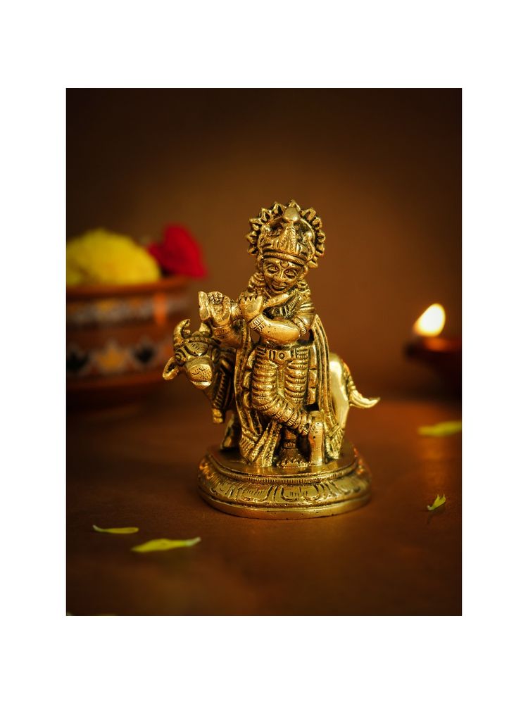 Ekhasa 100% Pure Brass Lord Krishna Idol with Flute-image-32
