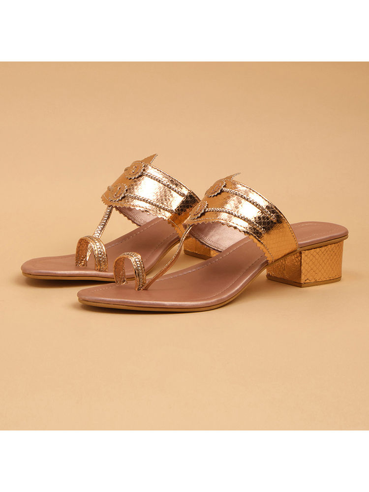 Eridani Solid Rose Gold Toran Kolhapuri Heels-image-45