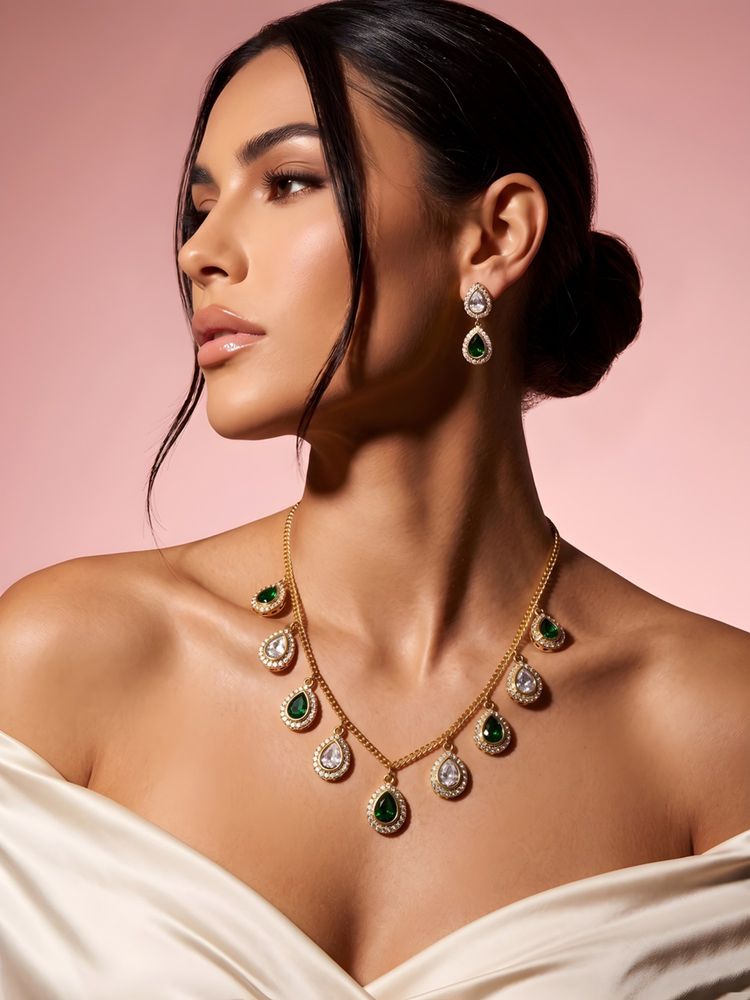 ADIVA Gold-Plated Green Stone and Cz Jewellery Set-picture-31