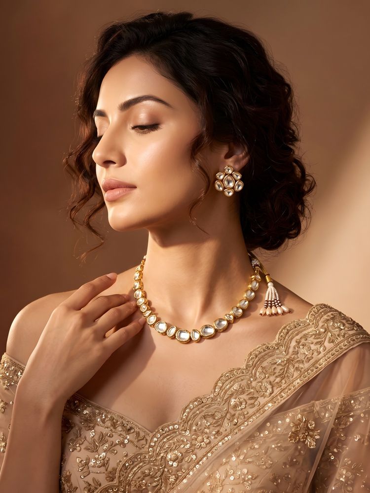 ADIVA Gold-Plated Kundan Statement Traditional Jewellery Set-image-48