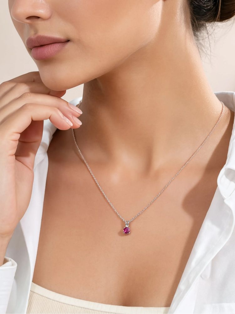 Ornate Jewels 925 Silver Rhodium Plated Round Red Ruby Scarlet Solitaire Necklace for Women-image-22